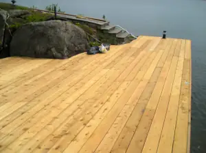 Steel docks require maintenance after 15 to 20 years and this one received new cedar decking.